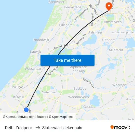 Delft, Zuidpoort to Slotervaartziekenhuis map