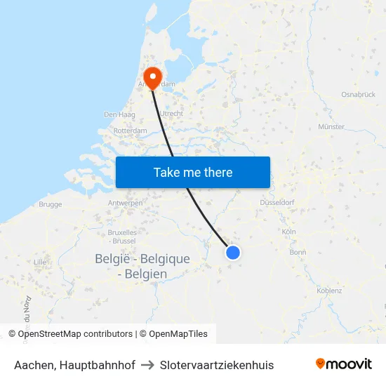 Aachen, Hauptbahnhof to Slotervaartziekenhuis map