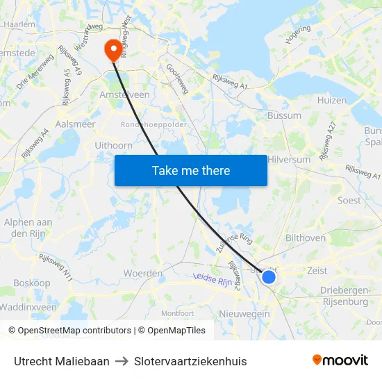 Utrecht Maliebaan to Slotervaartziekenhuis map