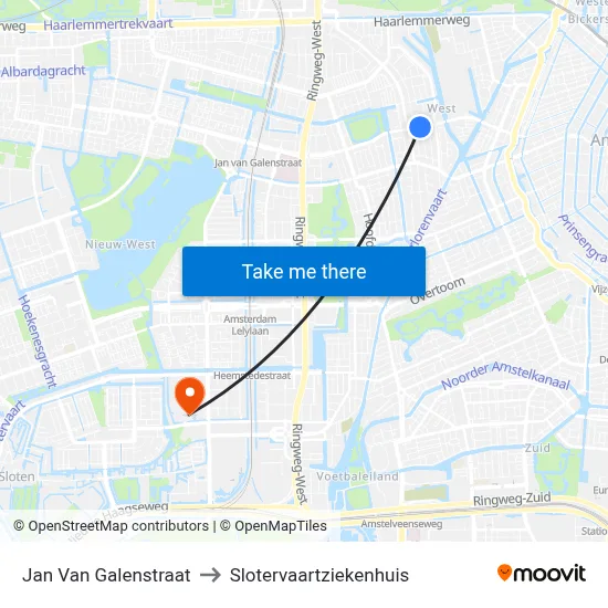 Jan Van Galenstraat to Slotervaartziekenhuis map