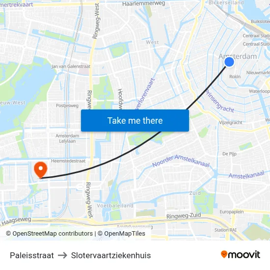 Paleisstraat to Slotervaartziekenhuis map