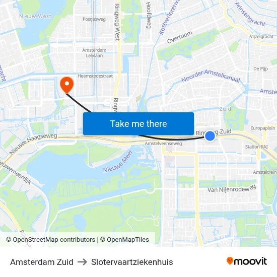 Amsterdam Zuid to Slotervaartziekenhuis map