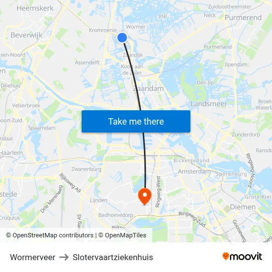 Wormerveer to Slotervaartziekenhuis map