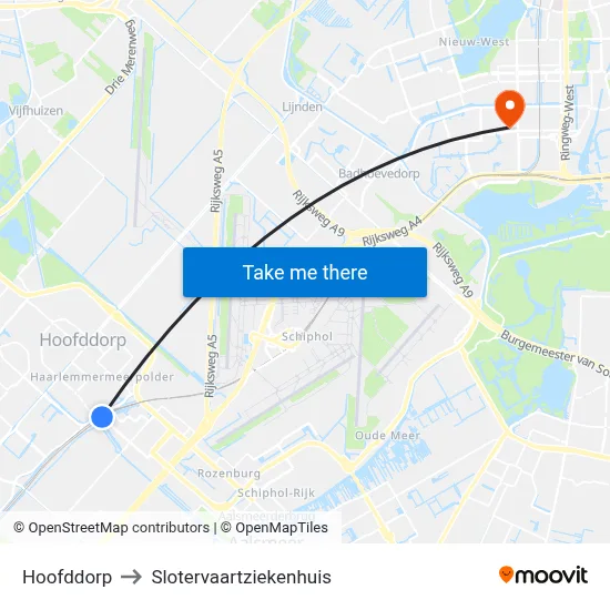 Hoofddorp to Slotervaartziekenhuis map
