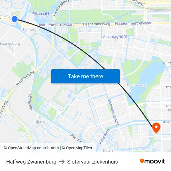 Halfweg-Zwanenburg to Slotervaartziekenhuis map