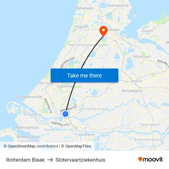 Rotterdam Blaak to Slotervaartziekenhuis map