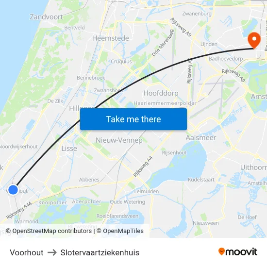 Voorhout to Slotervaartziekenhuis map