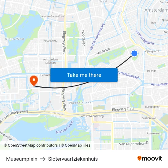 Museumplein to Slotervaartziekenhuis map