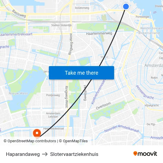Haparandaweg to Slotervaartziekenhuis map