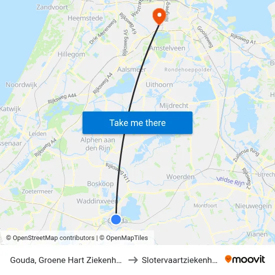 Gouda, Groene Hart Ziekenhuis to Slotervaartziekenhuis map