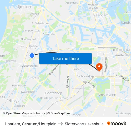 Haarlem, Centrum/Houtplein to Slotervaartziekenhuis map