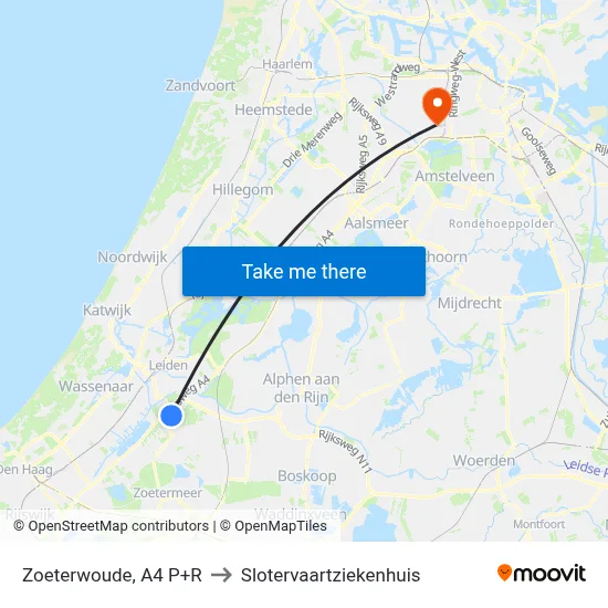 Zoeterwoude, A4 P+R to Slotervaartziekenhuis map