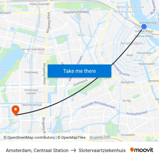 Amsterdam, Centraal Station to Slotervaartziekenhuis map
