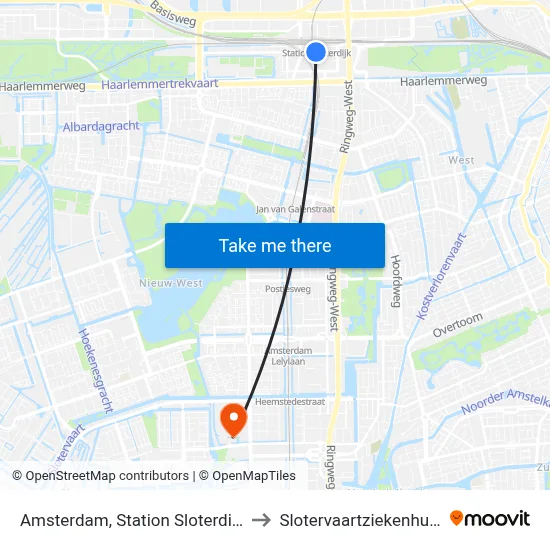 Amsterdam, Station Sloterdijk to Slotervaartziekenhuis map
