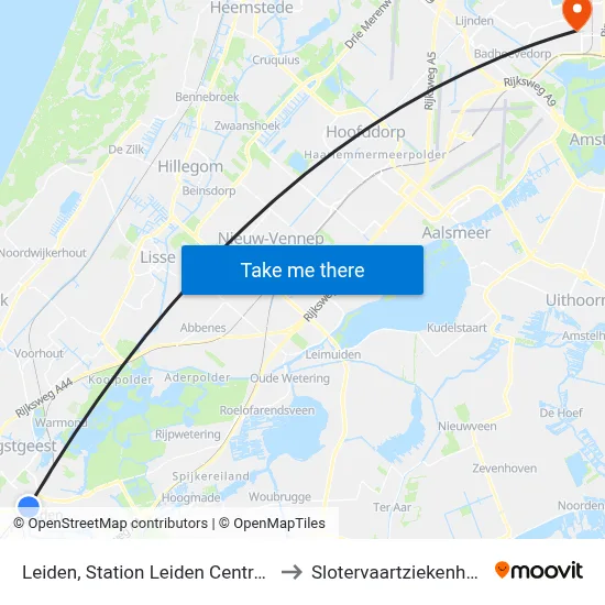 Leiden, Station Leiden Centraal to Slotervaartziekenhuis map