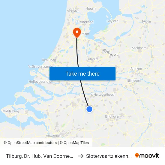 Tilburg, Dr. Hub. Van Doorneweg to Slotervaartziekenhuis map