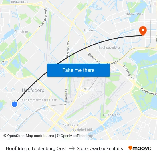 Hoofddorp, Toolenburg Oost to Slotervaartziekenhuis map