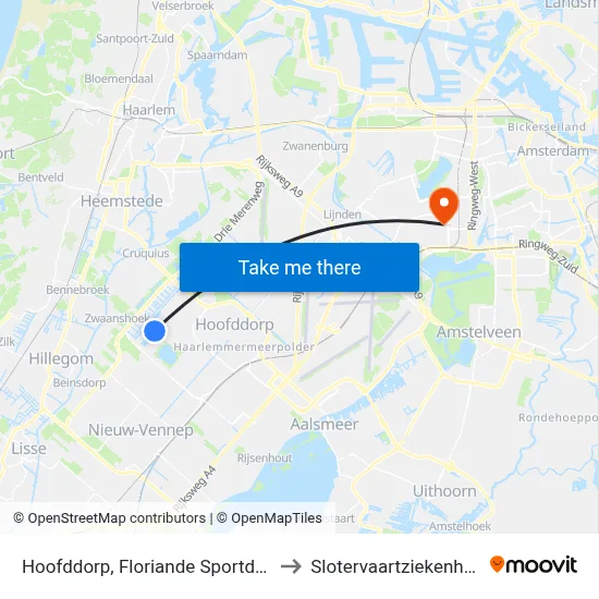 Hoofddorp, Floriande Sportdorp to Slotervaartziekenhuis map