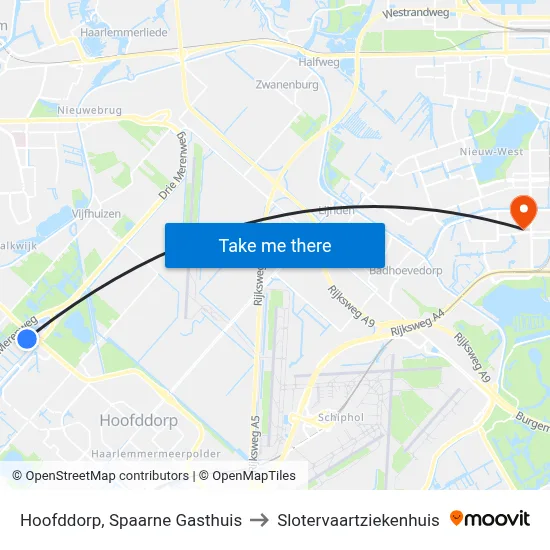 Hoofddorp, Spaarne Gasthuis to Slotervaartziekenhuis map