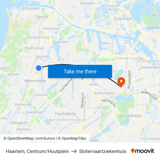 Haarlem, Centrum/Houtplein to Slotervaartziekenhuis map