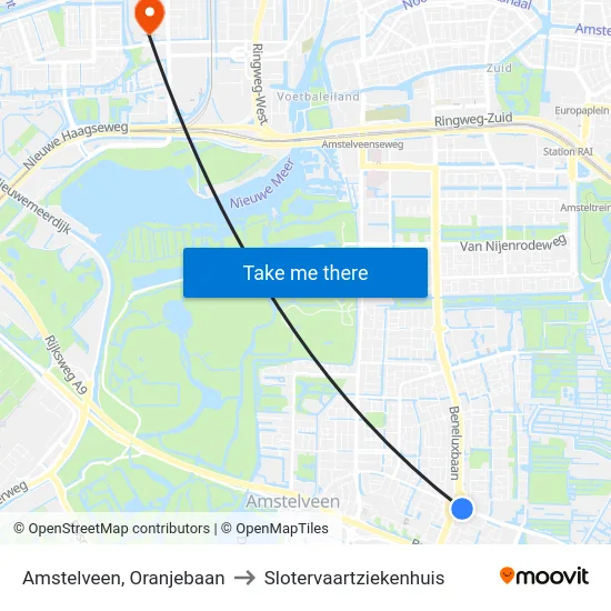 Amstelveen, Oranjebaan to Slotervaartziekenhuis map