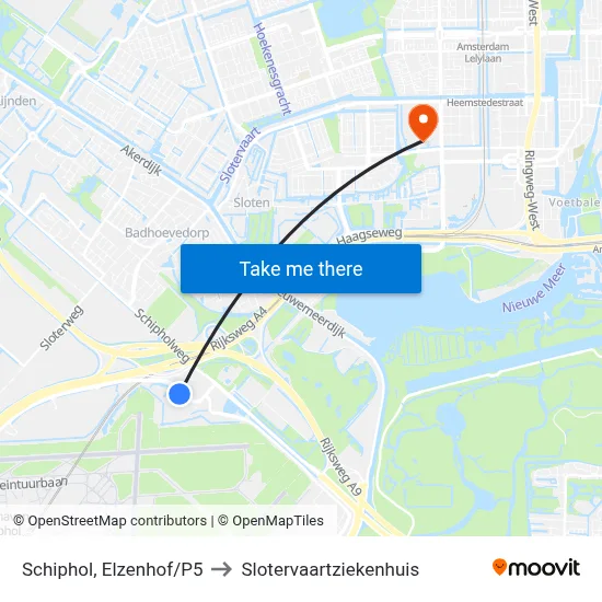 Schiphol, Elzenhof/P5 to Slotervaartziekenhuis map
