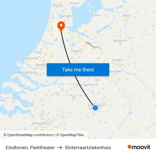 Eindhoven, Parktheater to Slotervaartziekenhuis map