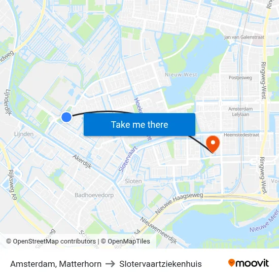 Amsterdam, Matterhorn to Slotervaartziekenhuis map