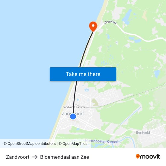 Zandvoort to Bloemendaal aan Zee map