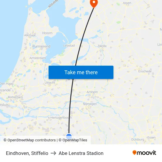 Eindhoven, Stiffelio to Abe Lenstra Stadion map
