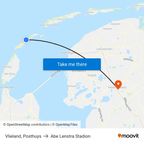 Vlieland, Posthuys to Abe Lenstra Stadion map