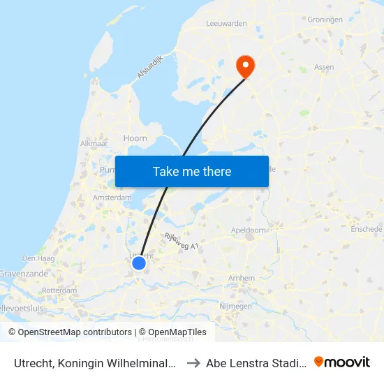 Utrecht, Koningin Wilhelminalaan to Abe Lenstra Stadion map
