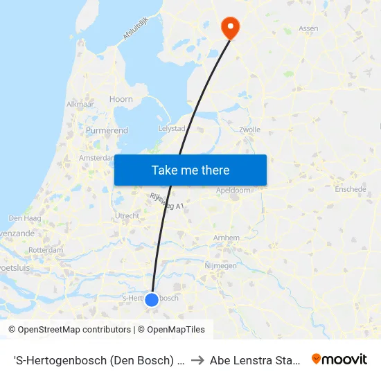'S-Hertogenbosch (Den Bosch) Oost to Abe Lenstra Stadion map