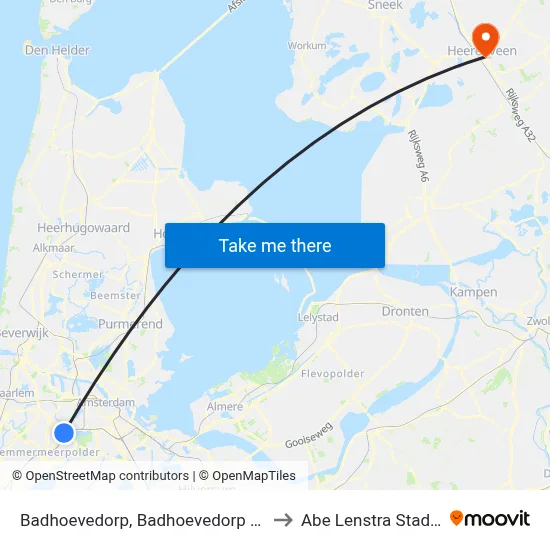 Badhoevedorp, Badhoevedorp Oost to Abe Lenstra Stadion map
