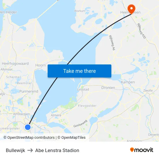 Bullewijk to Abe Lenstra Stadion map