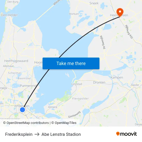 Frederiksplein to Abe Lenstra Stadion map