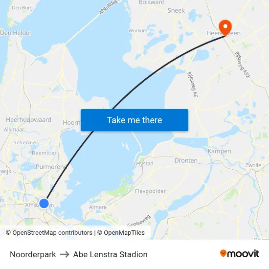 Noorderpark to Abe Lenstra Stadion map