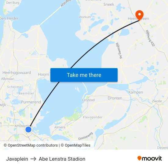 Javaplein to Abe Lenstra Stadion map