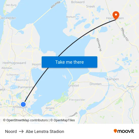 Noord to Abe Lenstra Stadion map