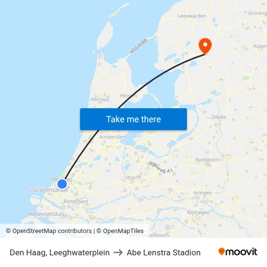 Den Haag, Leeghwaterplein to Abe Lenstra Stadion map