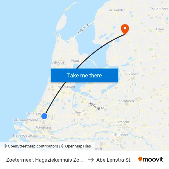 Zoetermeer, Hagaziekenhuis Zoetermeer to Abe Lenstra Stadion map