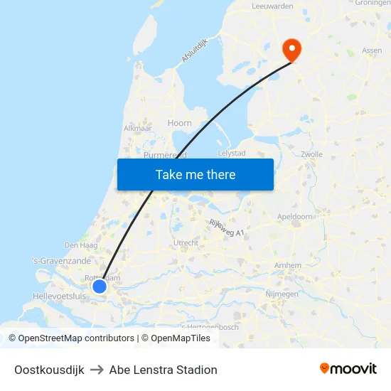 Oostkousdijk to Abe Lenstra Stadion map