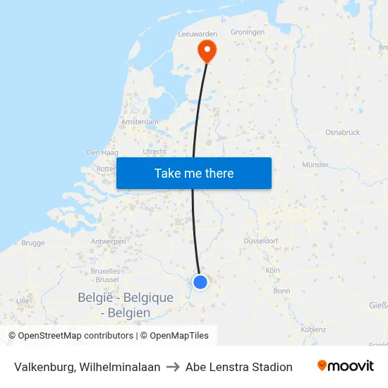 Valkenburg, Wilhelminalaan to Abe Lenstra Stadion map