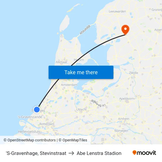 'S-Gravenhage, Stevinstraat to Abe Lenstra Stadion map