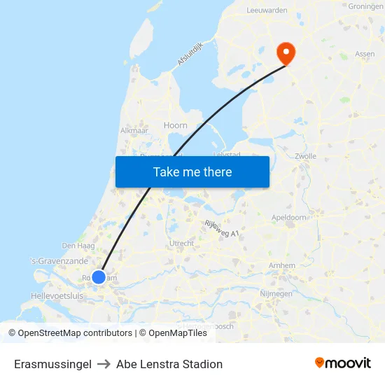 Erasmussingel to Abe Lenstra Stadion map