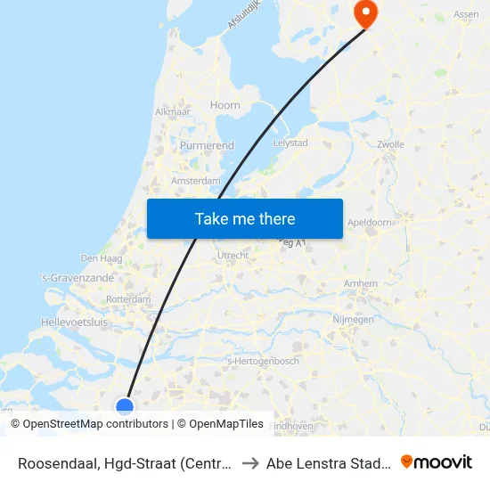 Roosendaal, Hgd-Straat (Centrum) to Abe Lenstra Stadion map