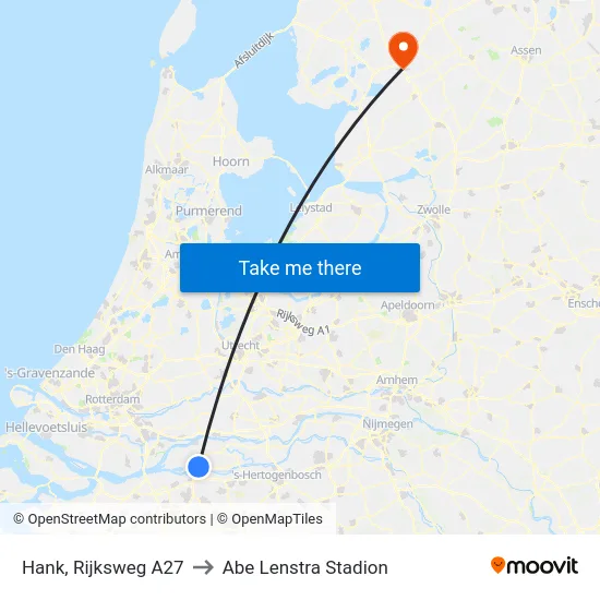 Hank, Rijksweg A27 to Abe Lenstra Stadion map