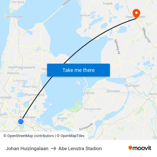 Johan Huizingalaan to Abe Lenstra Stadion map