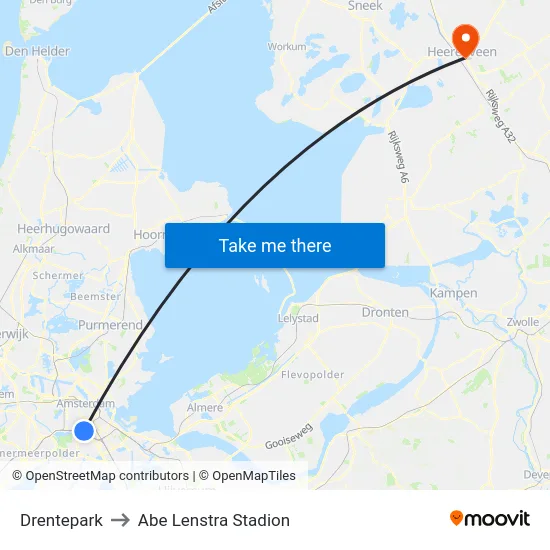 Drentepark to Abe Lenstra Stadion map