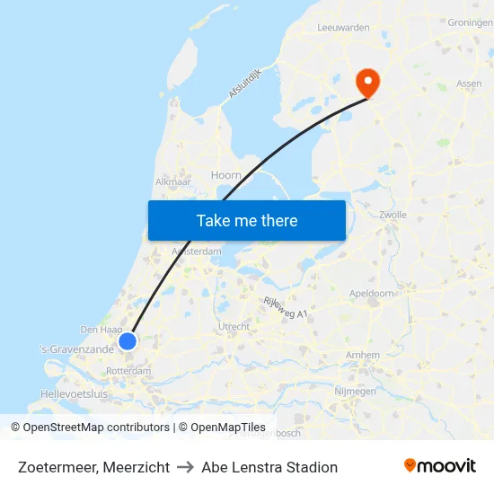 Zoetermeer, Meerzicht to Abe Lenstra Stadion map
